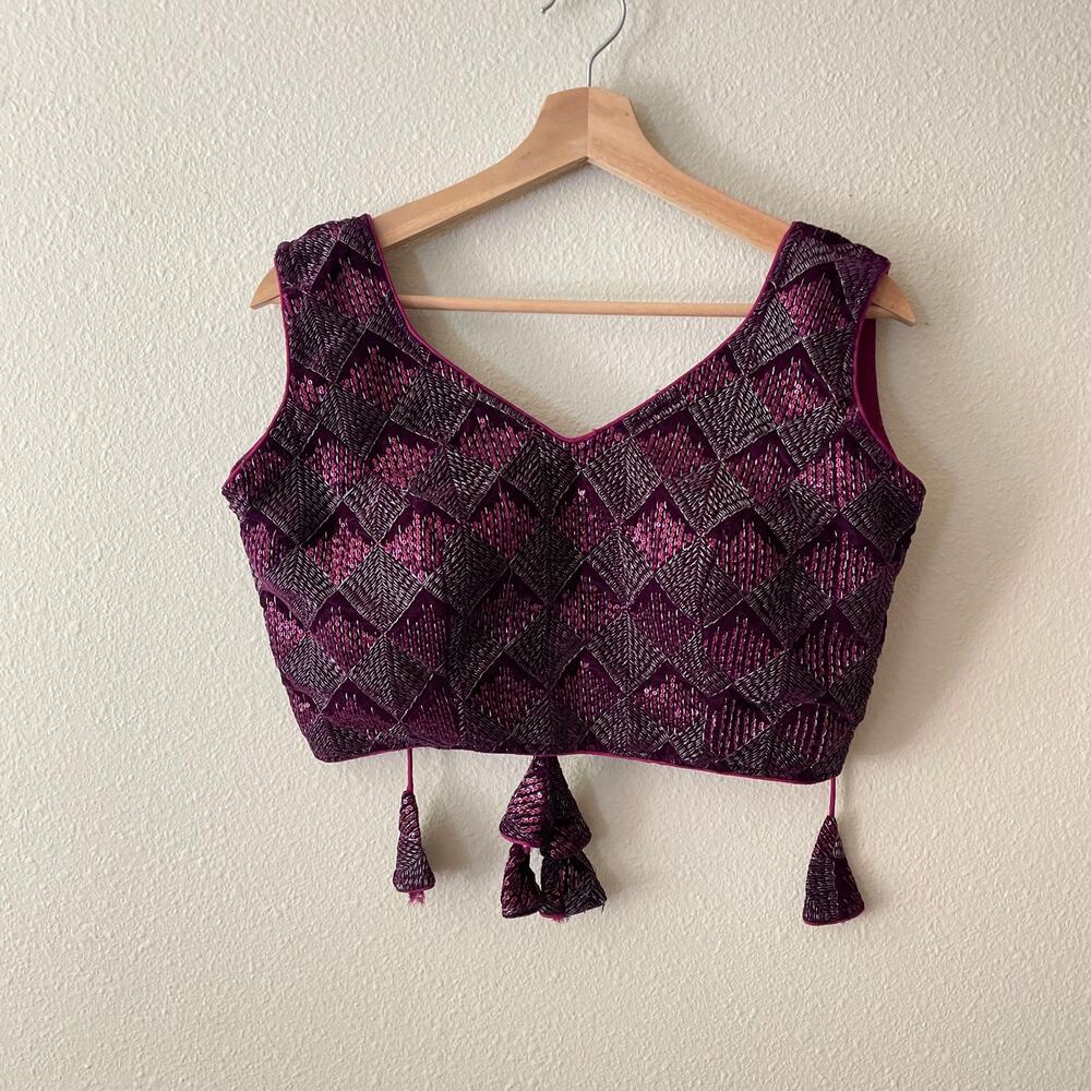 Y2K Indian Crop Top Sari Shirt Velour embroidered whimsigoth boho